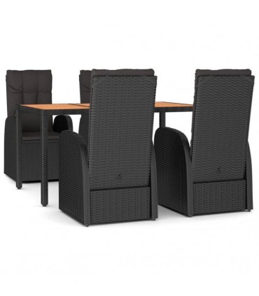 vidaXL 5 Piece Garden Dining Set Black Poly Rattan&Solid Wood Acacia
