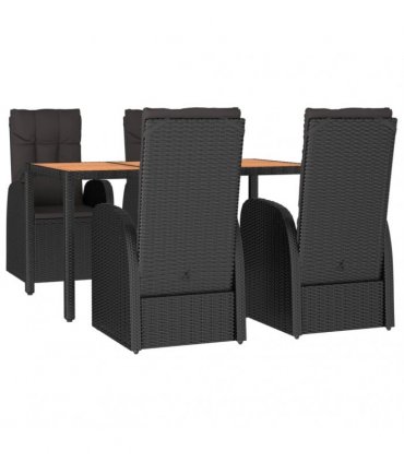 vidaXL 5 Piece Garden Dining Set Black Poly Rattan&Solid Wood Acacia