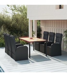 vidaXL 7 Piece Garden Dining Set Black Poly Rattan&Solid Wood Acacia