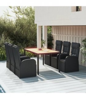 vidaXL 7 Piece Garden Dining Set Black Poly Rattan&Solid Wood Acacia