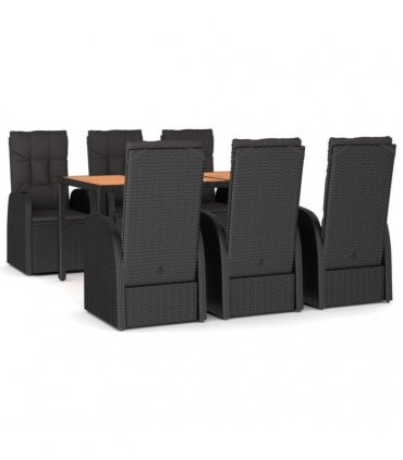 vidaXL 7 Piece Garden Dining Set Black Poly Rattan&Solid Wood Acacia