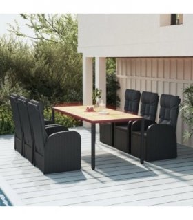 vidaXL 7 Piece Garden Dining Set Black Poly Rattan&Solid Wood Acacia