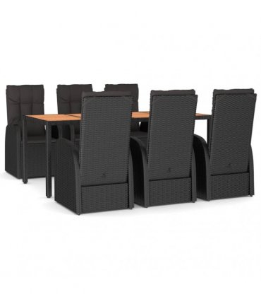 vidaXL 7 Piece Garden Dining Set Black Poly Rattan&Solid Wood Acacia