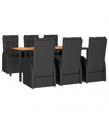 vidaXL 7 Piece Garden Dining Set Black Poly Rattan&Solid Wood Acacia