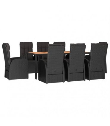 vidaXL 9 Piece Garden Dining Set Black Poly Rattan&Solid Wood Acacia