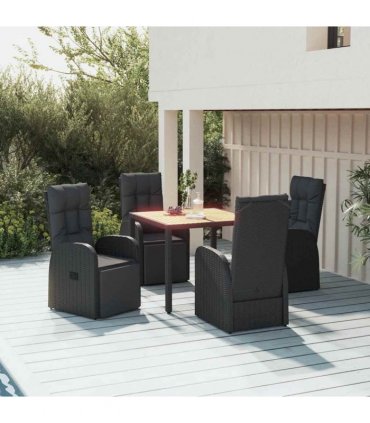 vidaXL 5 Piece Garden Dining Set Black Poly Rattan&Solid Wood Acacia