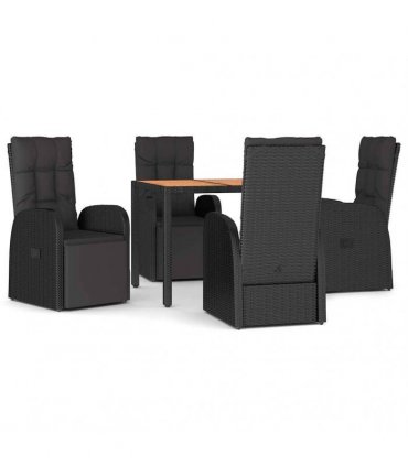 vidaXL 5 Piece Garden Dining Set Black Poly Rattan&Solid Wood Acacia