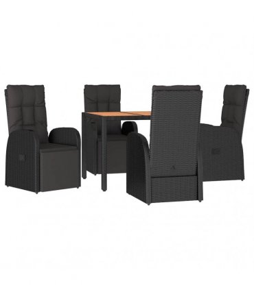 vidaXL 5 Piece Garden Dining Set Black Poly Rattan&Solid Wood Acacia