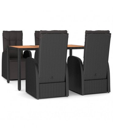 vidaXL 5 Piece Garden Dining Set Black Poly Rattan&Solid Wood Acacia