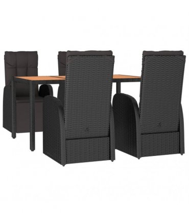 vidaXL 5 Piece Garden Dining Set Black Poly Rattan&Solid Wood Acacia