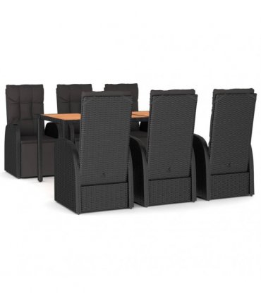 vidaXL 7 Piece Garden Dining Set Black Poly Rattan&Solid Wood Acacia