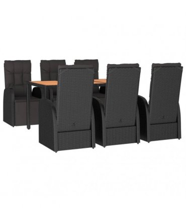 vidaXL 7 Piece Garden Dining Set Black Poly Rattan&Solid Wood Acacia