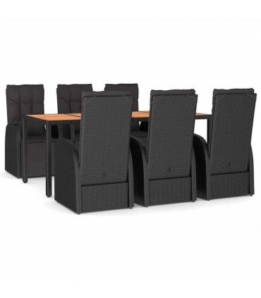 vidaXL 7 Piece Garden Dining Set Black Poly Rattan&Solid Wood Acacia