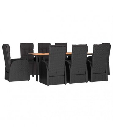 vidaXL 9 Piece Garden Dining Set Black Poly Rattan&Solid Wood Acacia