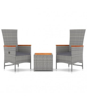vidaXL 3 Piece Garden Lounge Set Grey Poly Rattan&Solid Wood Acacia