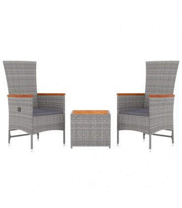 vidaXL 3 Piece Garden Lounge Set Grey Poly Rattan&Solid Wood Acacia