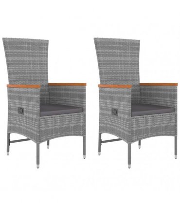 vidaXL 3 Piece Garden Lounge Set Grey Poly Rattan&Solid Wood Acacia