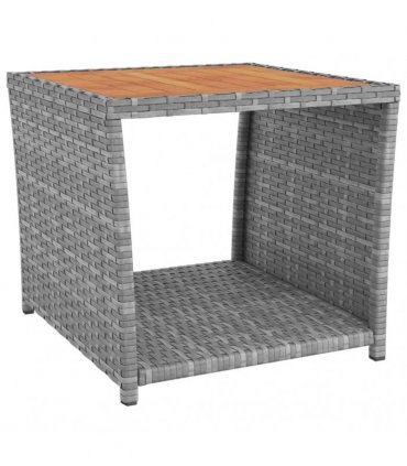vidaXL 3 Piece Garden Lounge Set Grey Poly Rattan&Solid Wood Acacia