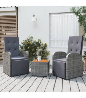 vidaXL 3 Piece Garden Lounge Set Grey Poly Rattan&Solid Wood Acacia