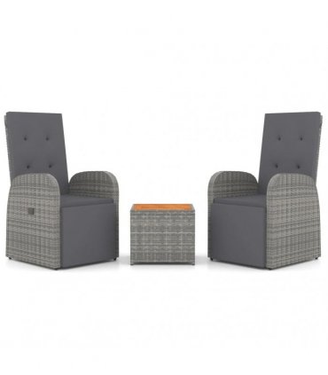 vidaXL 3 Piece Garden Lounge Set Grey Poly Rattan&Solid Wood Acacia