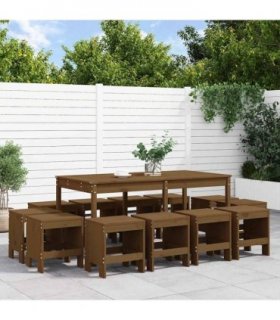 vidaXL 13 Piece Garden Dining Set Honey Brown Solid Wood Pine