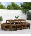 vidaXL 13 Piece Garden Dining Set Honey Brown Solid Wood Pine