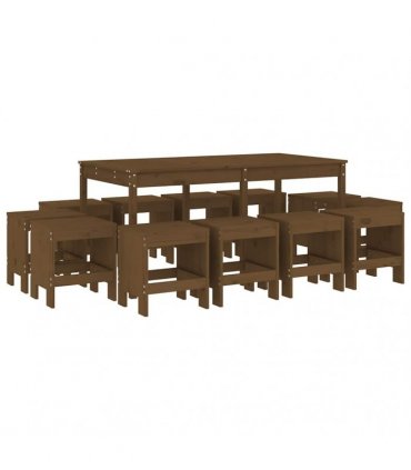 vidaXL 13 Piece Garden Dining Set Honey Brown Solid Wood Pine