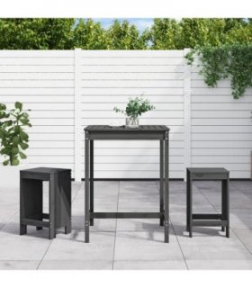 vidaXL 3 Piece Garden Bar Set Grey Solid Wood Pine