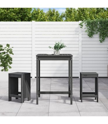 vidaXL 3 Piece Garden Bar Set Grey Solid Wood Pine