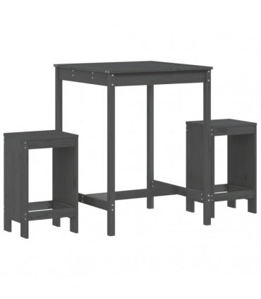 vidaXL 3 Piece Garden Bar Set Grey Solid Wood Pine