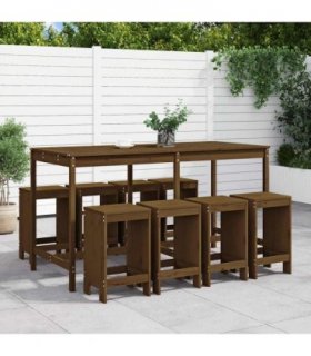 vidaXL 9 Piece Garden Bar Set Honey Brown Solid Wood Pine