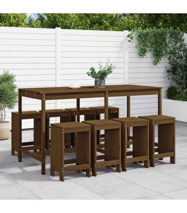 vidaXL 9 Piece Garden Bar Set Honey Brown Solid Wood Pine