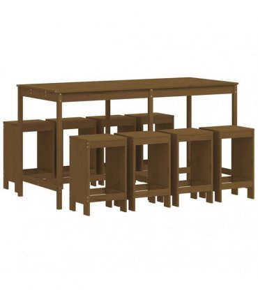 vidaXL 9 Piece Garden Bar Set Honey Brown Solid Wood Pine