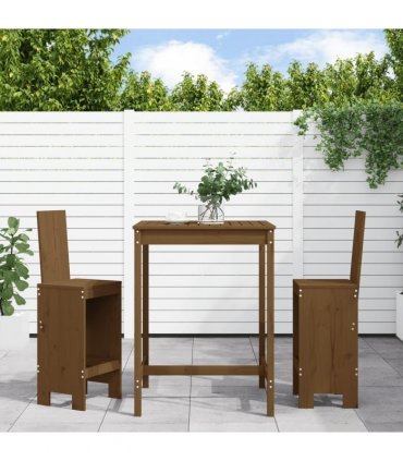 vidaXL 3 Piece Garden Bar Set Honey Brown Solid Wood Pine