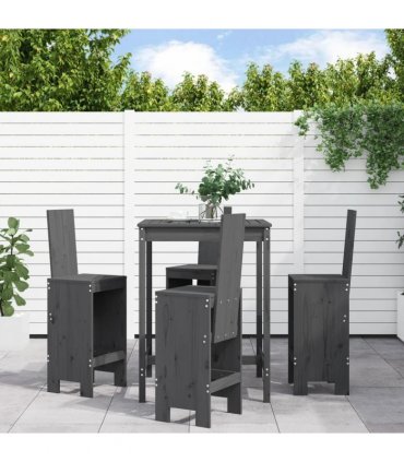 vidaXL 5 Piece Garden Bar Set Grey Solid Wood Pine