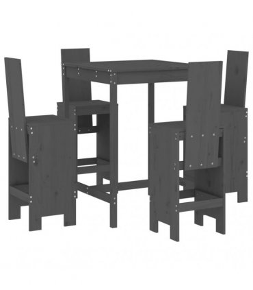 vidaXL 5 Piece Garden Bar Set Grey Solid Wood Pine
