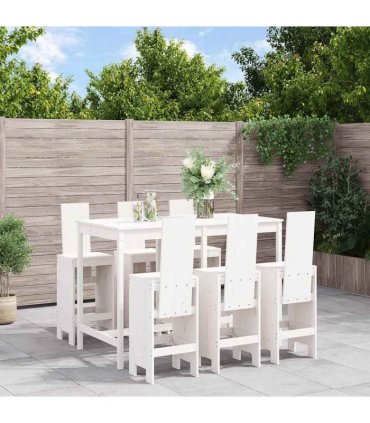 vidaXL 7 Piece Garden Bar Set White Solid Wood Pine