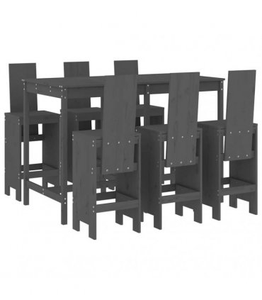 vidaXL 7 Piece Garden Bar Set Grey Solid Wood Pine