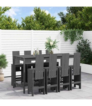 vidaXL 9 Piece Garden Bar Set Grey Solid Wood Pine
