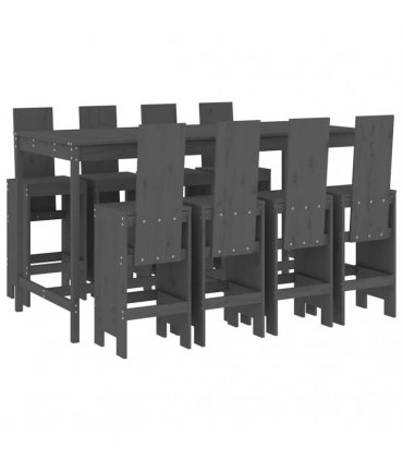 vidaXL 9 Piece Garden Bar Set Grey Solid Wood Pine