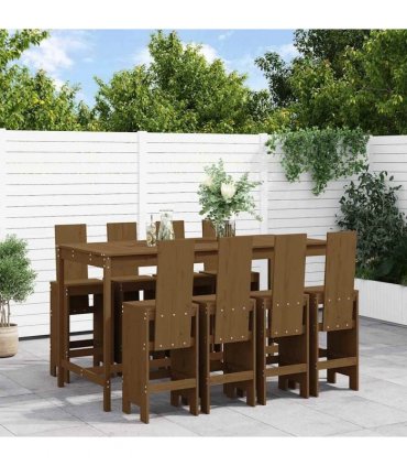 vidaXL 9 Piece Garden Bar Set Honey Brown Solid Wood Pine