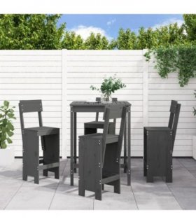 vidaXL 5 Piece Garden Bar Set Grey Solid Wood Pine