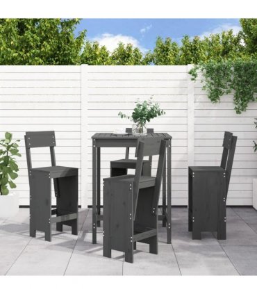 vidaXL 5 Piece Garden Bar Set Grey Solid Wood Pine