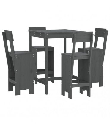 vidaXL 5 Piece Garden Bar Set Grey Solid Wood Pine