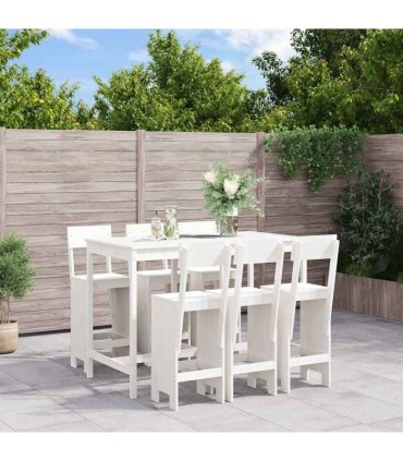 vidaXL 7 Piece Garden Bar Set White Solid Wood Pine