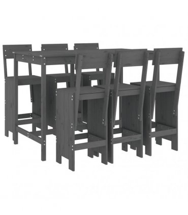 vidaXL 7 Piece Garden Bar Set Grey Solid Wood Pine
