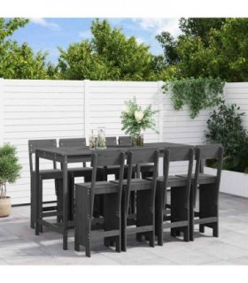 vidaXL 9 Piece Garden Bar Set Grey Solid Wood Pine