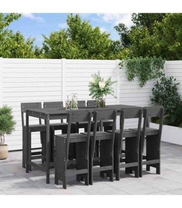 vidaXL 9 Piece Garden Bar Set Grey Solid Wood Pine