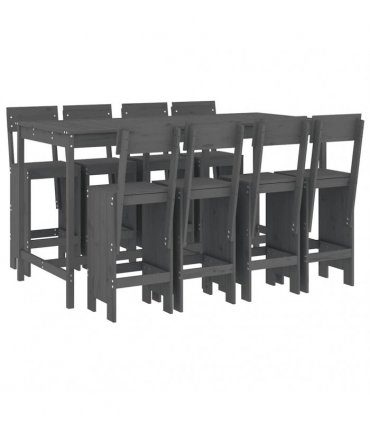 vidaXL 9 Piece Garden Bar Set Grey Solid Wood Pine