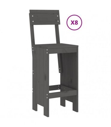 vidaXL 9 Piece Garden Bar Set Grey Solid Wood Pine
